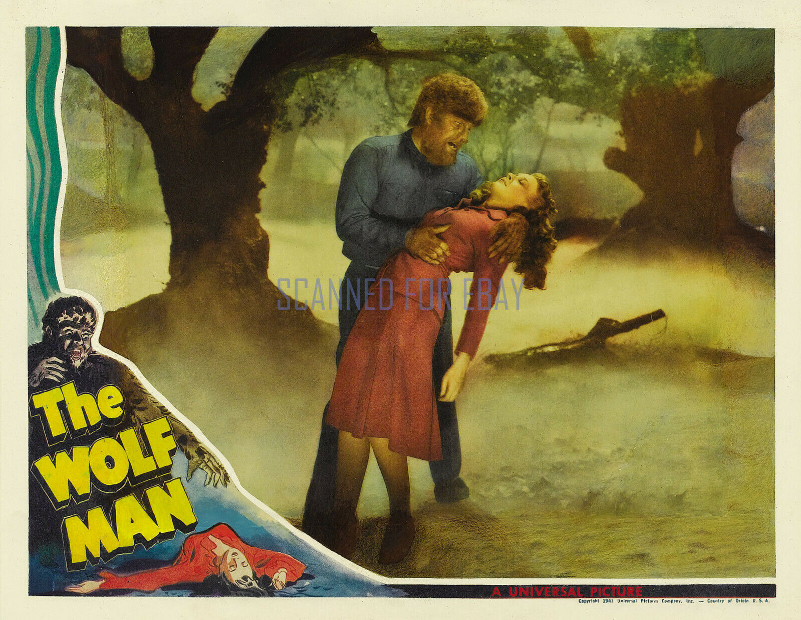 The Wolf Man Lon Chaney  Reproduction Of Original Lobby Card