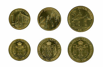 Serbia Uncirculated Coin Trio, 1, 2, 5 Dinara