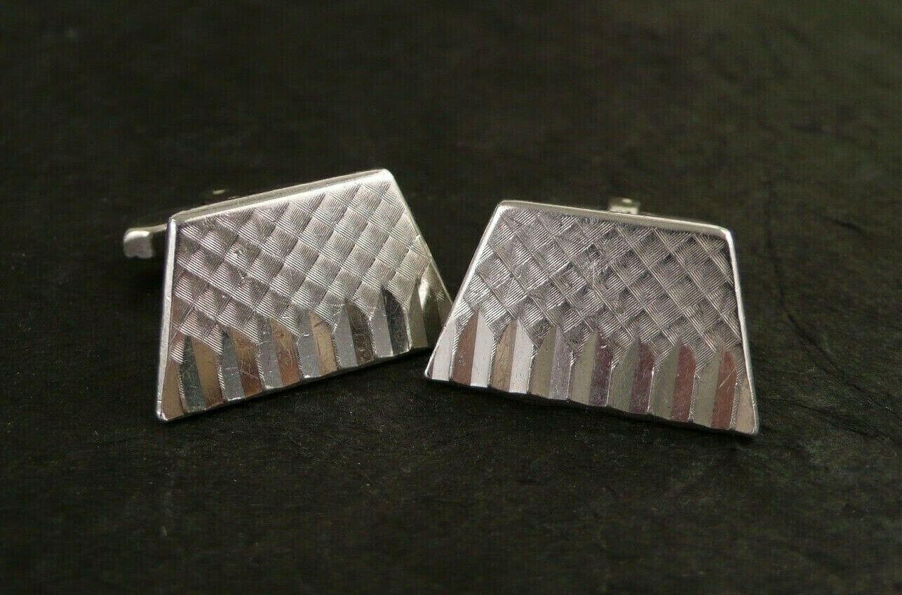 Vintage 800 Silver Etched Cuff Links Norway 12.1 Grams 1" X 5/8