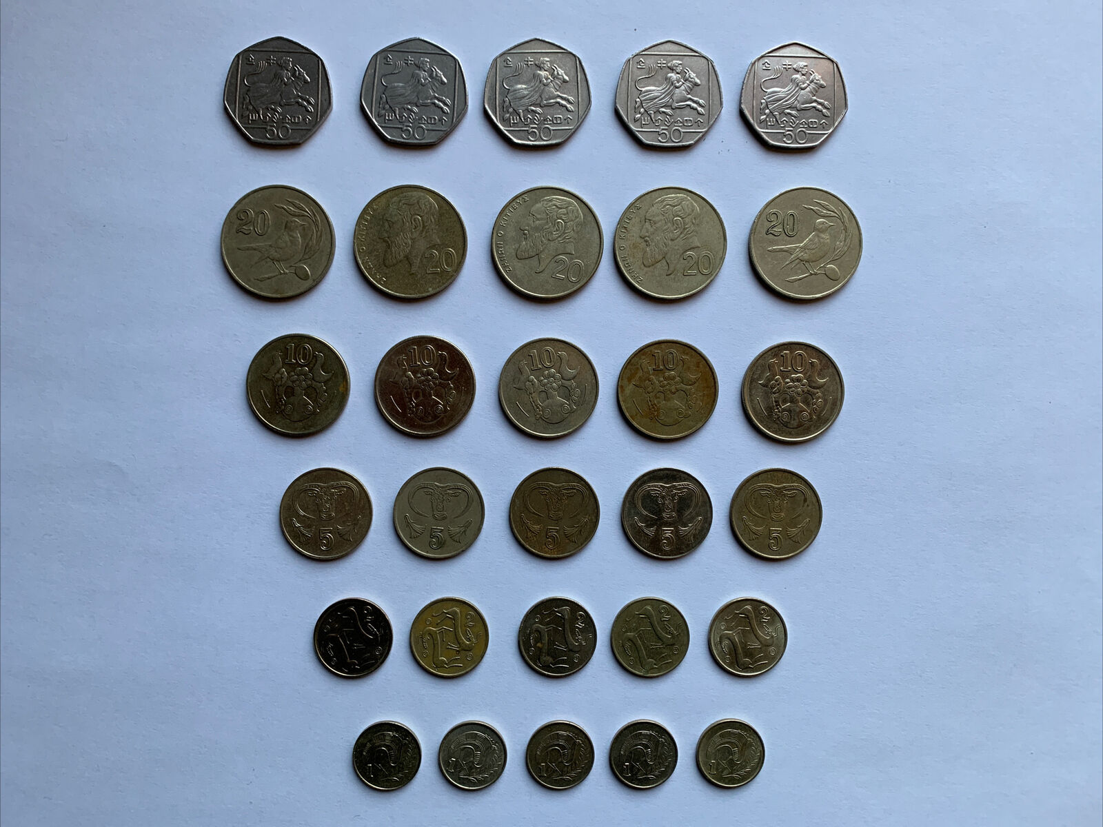 Cyprus Coins, Lot Of 30 Coins 50,20,10,5,2,1 Cents 1985-2004 Vintage.