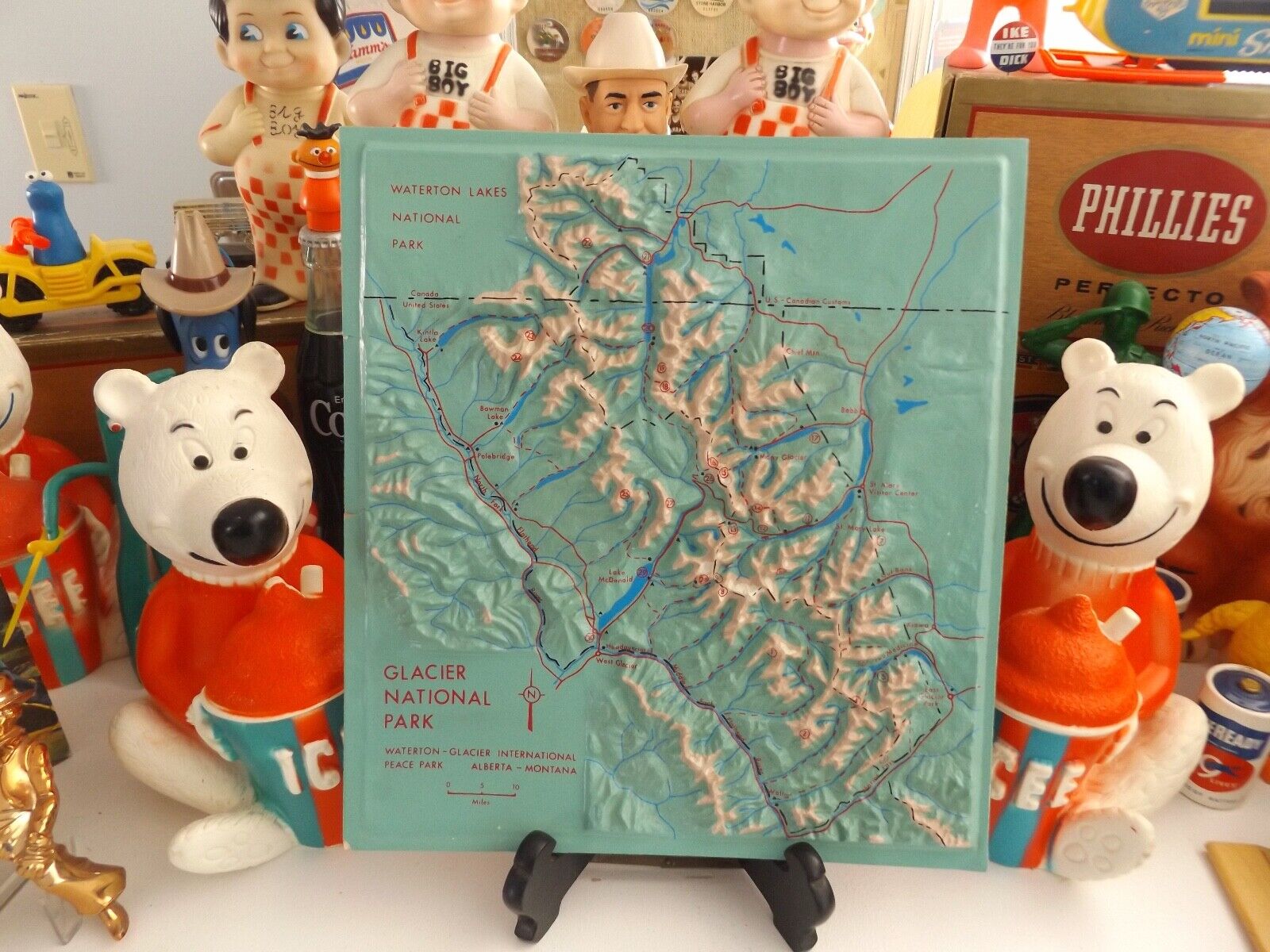 Original Rare 1969 3-dimensional Vac-u-formed Plastic Map Glacier National Park