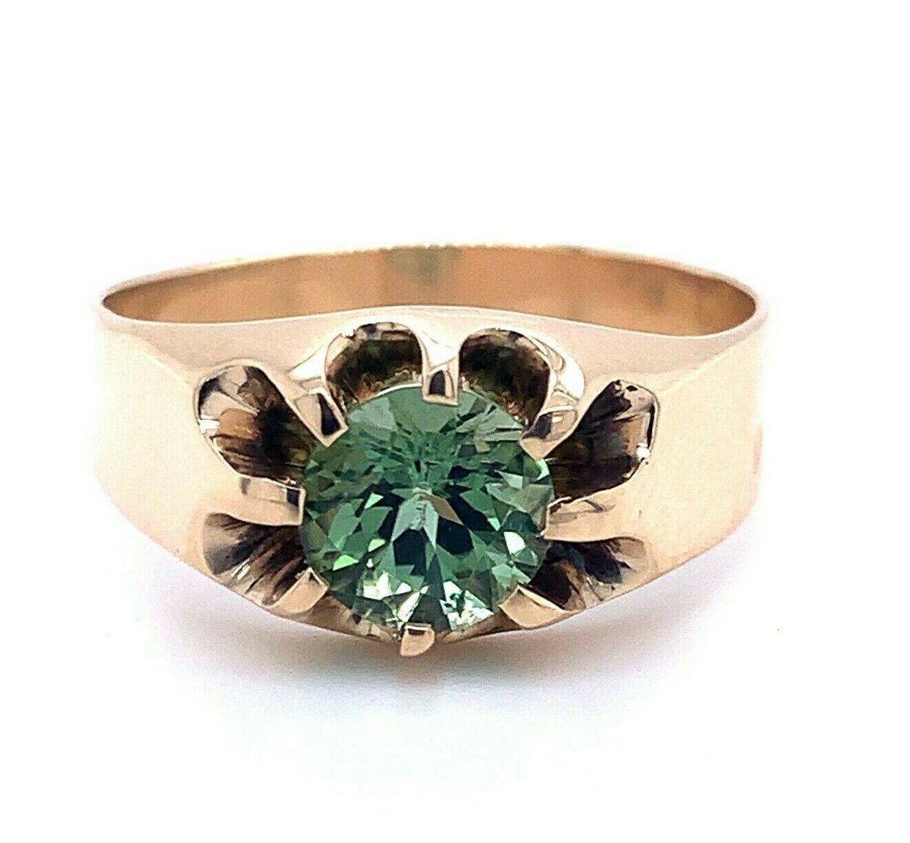 10k Yellow Gold Vintage Men's Green Genuine Natural Tourmaline Ring (#j5159)
