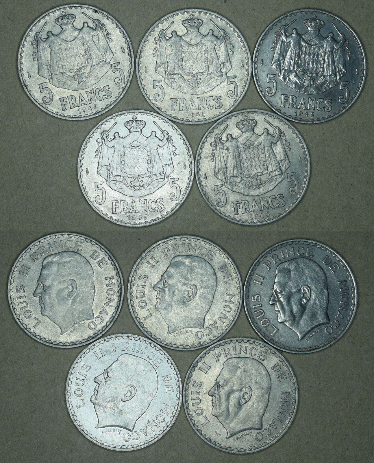 Monaco Lot 5 Coins 5 Francs 1945