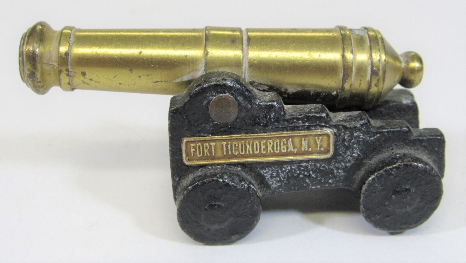 Vintage Fort Ticonderoga Ny Miniature Souvenir Cast Iron Cannon -brass Barrel